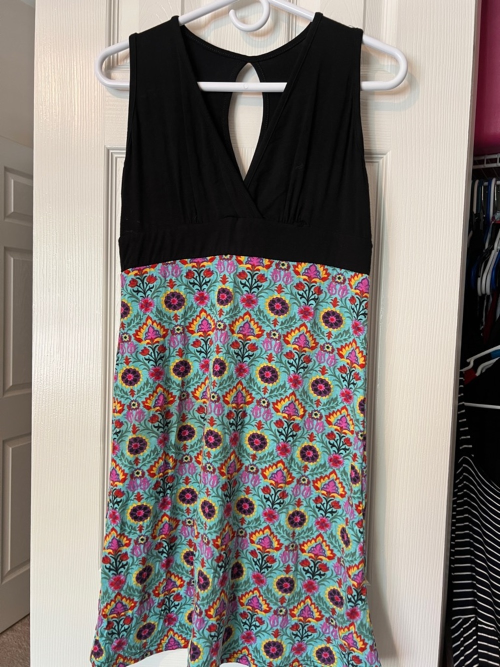Black Bodice Midi Dress with Turquoise Floral Skirt